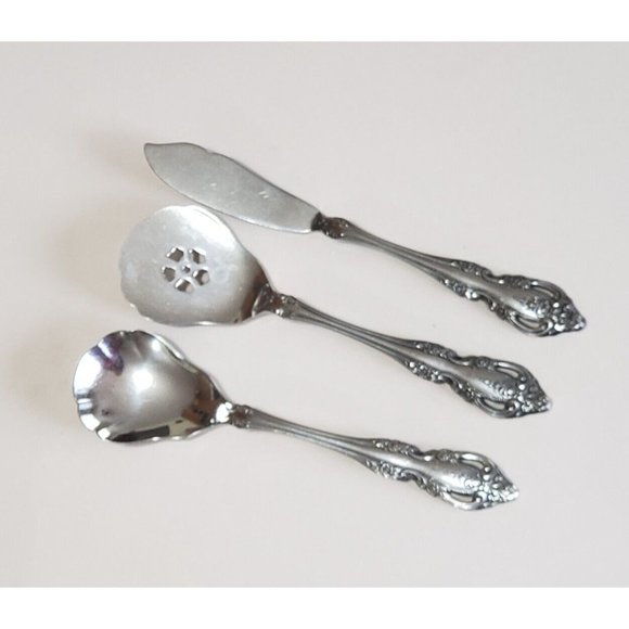 Oneida Brahms Serving 3pc Set butter knife jelly & sugar shell spoon stainless - Picture 5 of 8